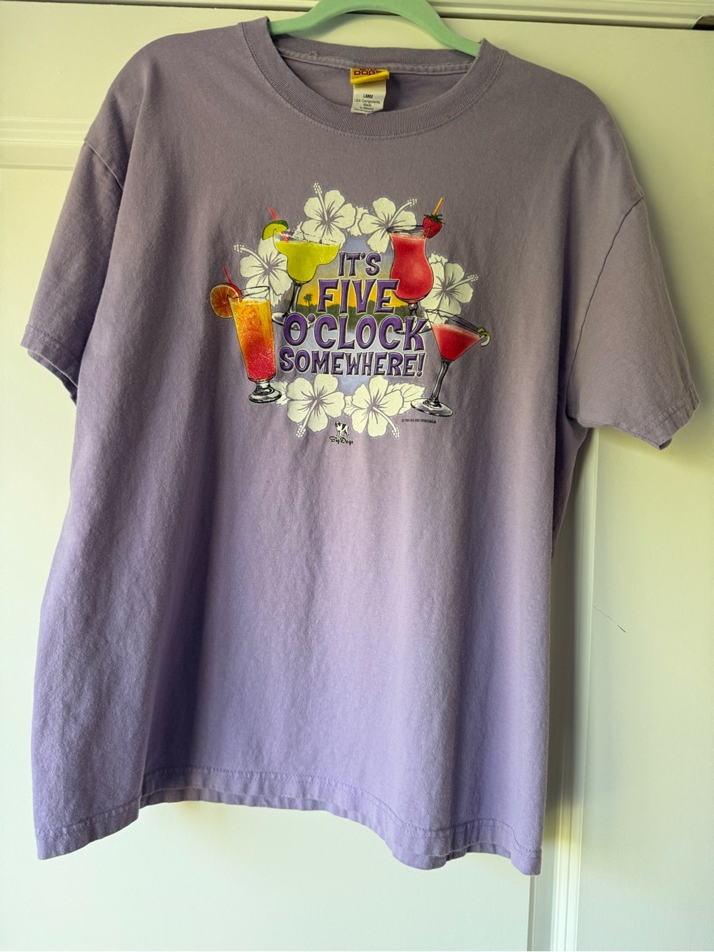 Big Dogs Lavender Graphic Tee, “It’s Five O’Clock Somewhere”, Size Large